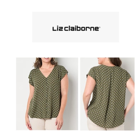 Liz Claiborne Burnt Olive Geo Blouse XXL - Picture 1 of 14